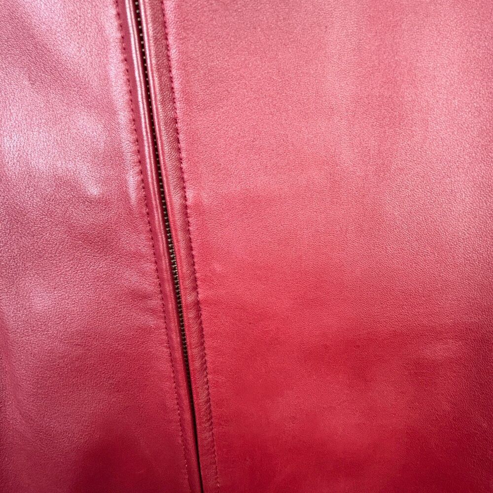 Casual Corner Annex Petite 90's Red Leather Jacket Zip Front Racing Lined M - Picture 16 of 16